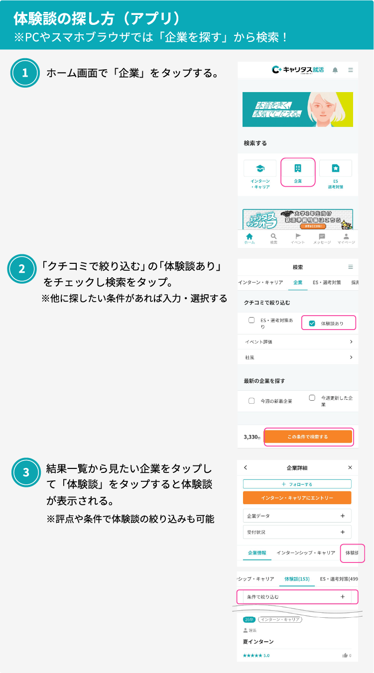 体験談の操作方法