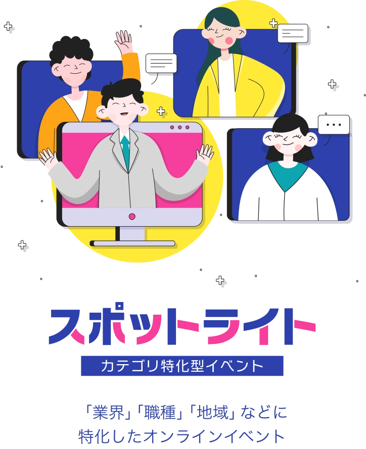 スポットライト「業界」「職種」「地域」などに
        特化したオンラインイベント