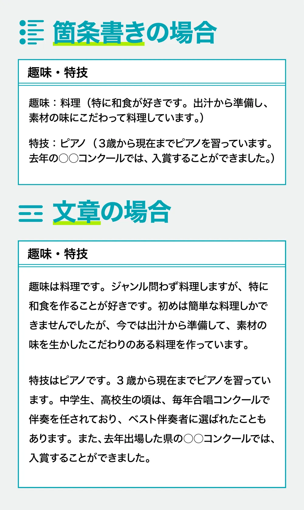 履歴書「趣味・特技」欄の書き方の形式